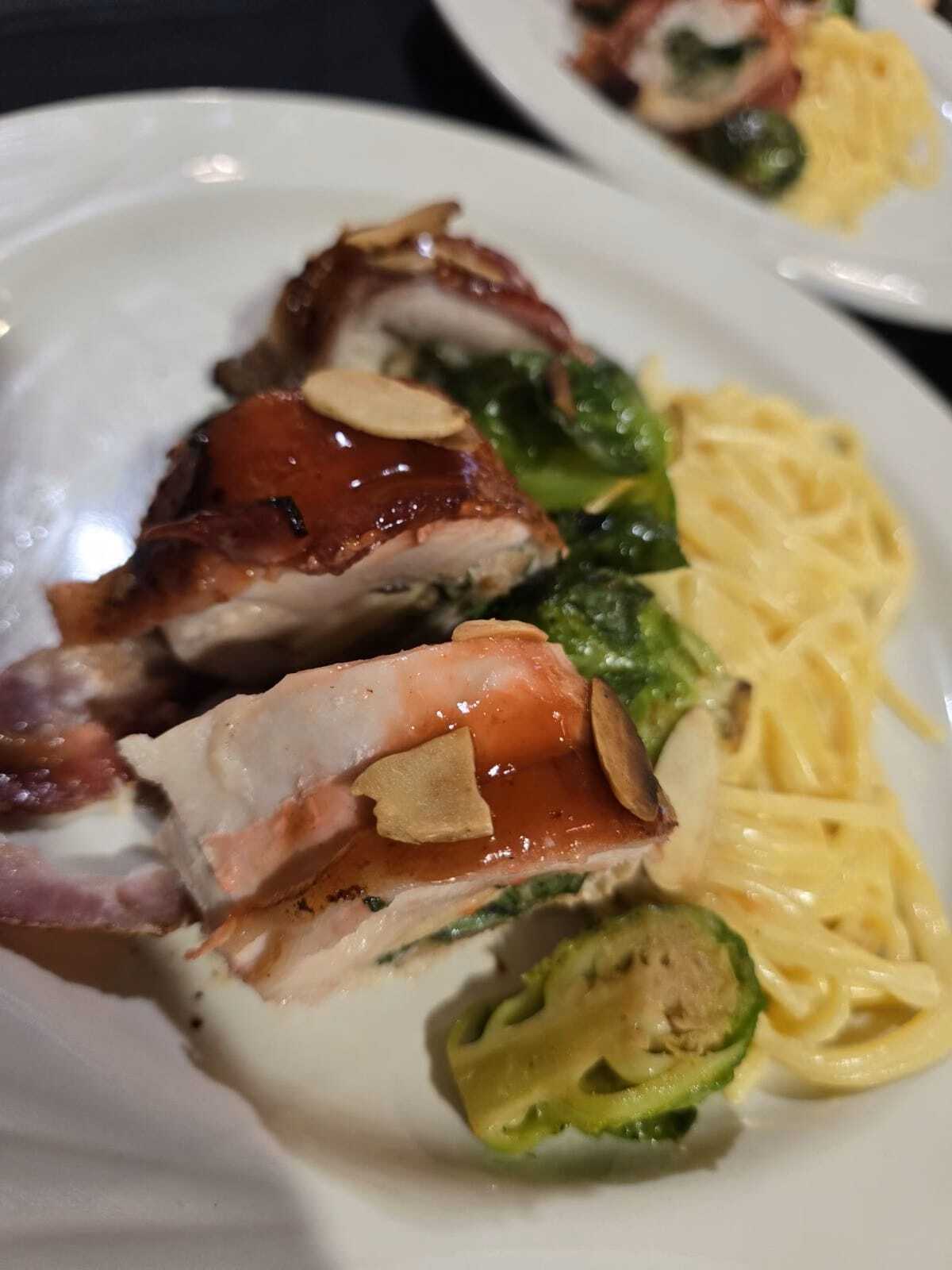 Smokey Bacon Chicken Roulade Stuffed with Basil and Spinach